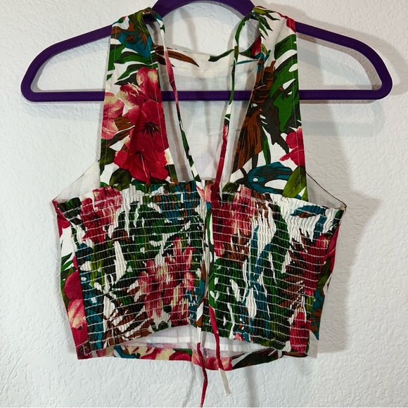 Lush Halter Tropical Linen Cropped  Beach Top Size Small - Picture 3 of 5